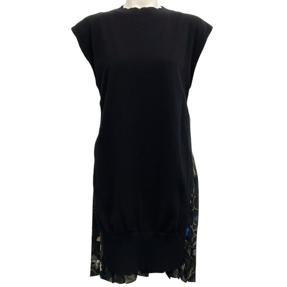 Sacai Black Floral Knit Front Dress